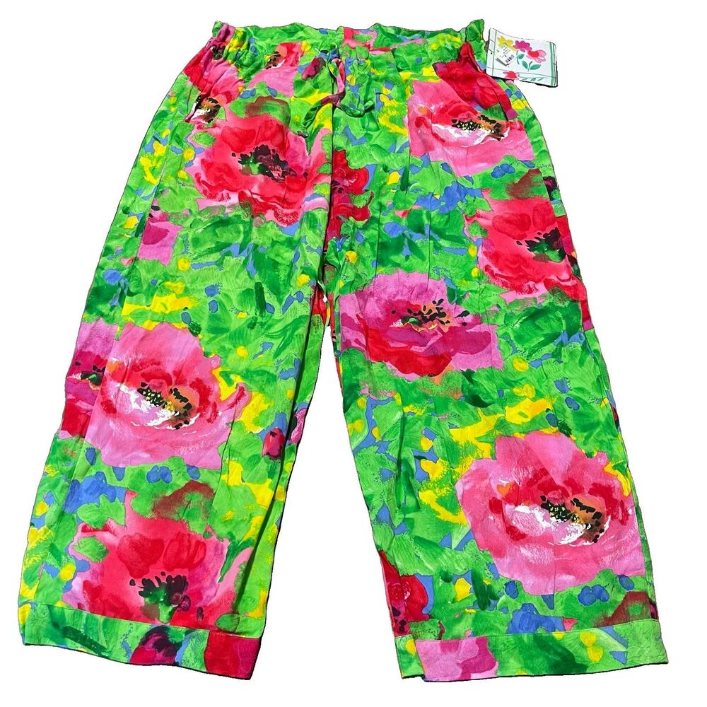 NWT JAMS WORLD Vintage Capri Pants Size XL Flower Friends Floral Colorful Loose